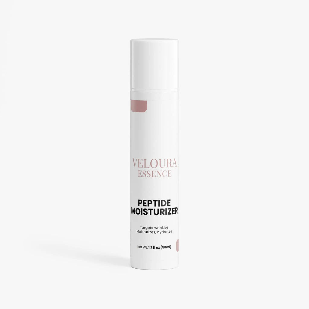 Veloura Essence Peptide Moisturizer bottle on a white background